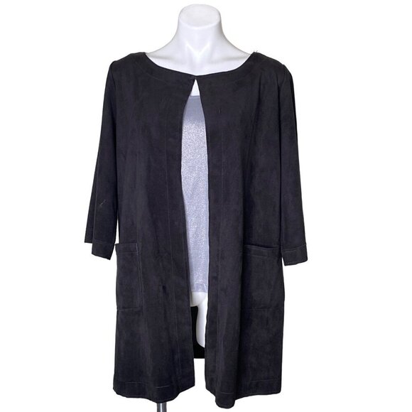 Soft Surroundings Gray Faux Suede Long Jacket, 3/4-Sleeves Women's Size S - Picture 2 of 9